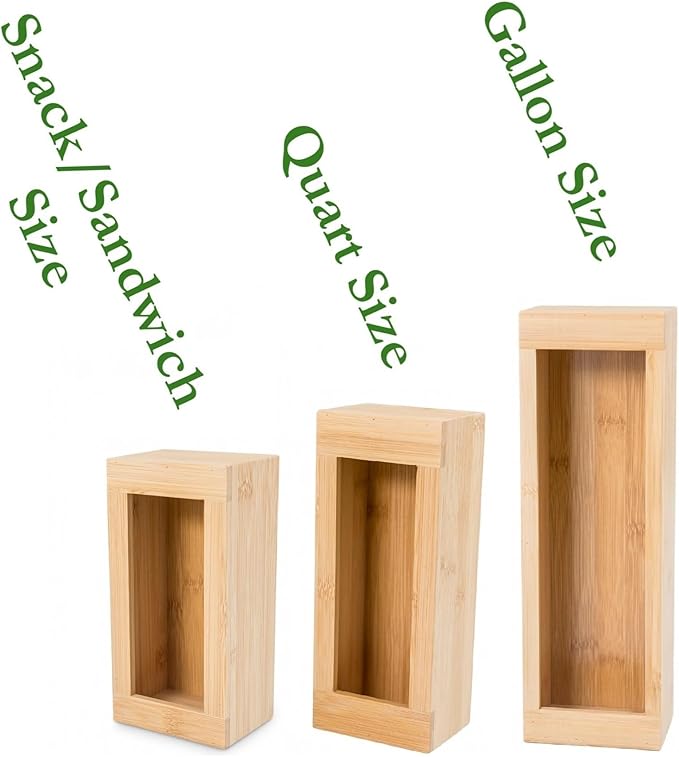 Lipper International Bamboo Storage Bag Organizer Holder and Dispenser for Kitchen Drawer or Countertop, Snack/Sandwich Size