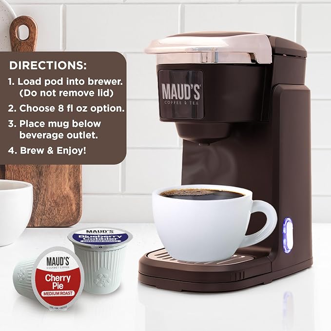 Maud's Cherry & Blueberry Flavored Coffee Pods, 22ct, Medium Roast Flavored Coffee in Single Serve Pods – 100% Arabica Beans, Compatible with Keurig K Cups Maker