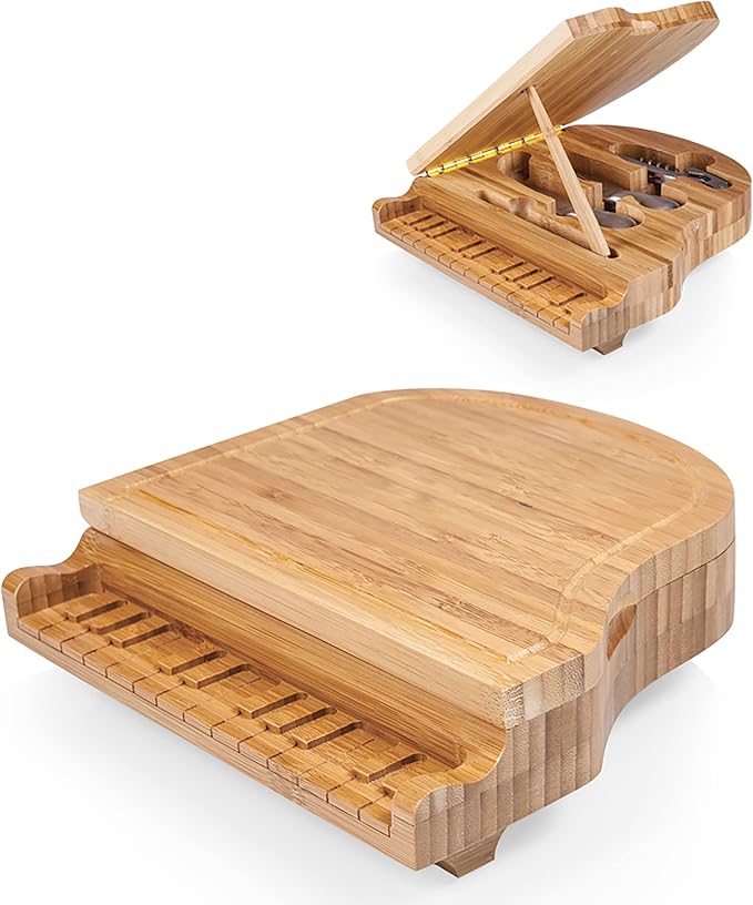 TOSCANA - a Picnic Time brand Piano Cheese Board & Knife Set, Novelty Charcuterie Board with Cheese Knife Set, Cheese Boards Charcuterie Boards, (Bamboo)