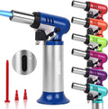 TBTeek Butane Torch with Fuel Gauge T907, One-hand Operation Kitchen Torch Lighter with Adjustable Flame for BBQ, Baking, Brulee Creme, Crafts and Soldering(Butane Gas Not Included), Blue