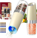 CIRCLE JOY Gravity Electric Salt and Pepper Grinder Set Automatic Salt and Pepper Grinder Set with LED Light, Battery Operated, Adjustable Coarseness, Large Capacity, for Home Kitchen BBQ, Beige