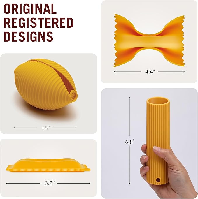 Monkey Business Silicone Kitchen Tools in Gift Box/ 4 Big Pasta shaped kitchen gadgets/Farfalloni Pot Grips, Ravioli Spoon Rest, Conchiglie Lemon Squeezer and Penne Pan Grip/Pasta Grande No. 4