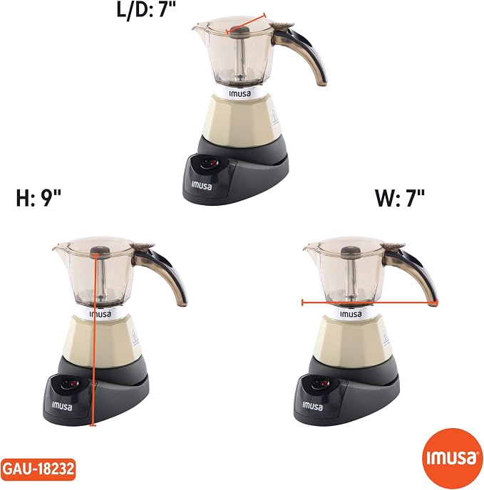 IMUSA 3 or 2 Cup Electric Almond Espresso Maker, Compact Moka Coffee Machine with Keep Warm Function, Detachable Base, Milk Coffee Brewer for Cuban, Italian & Espresso Drinks