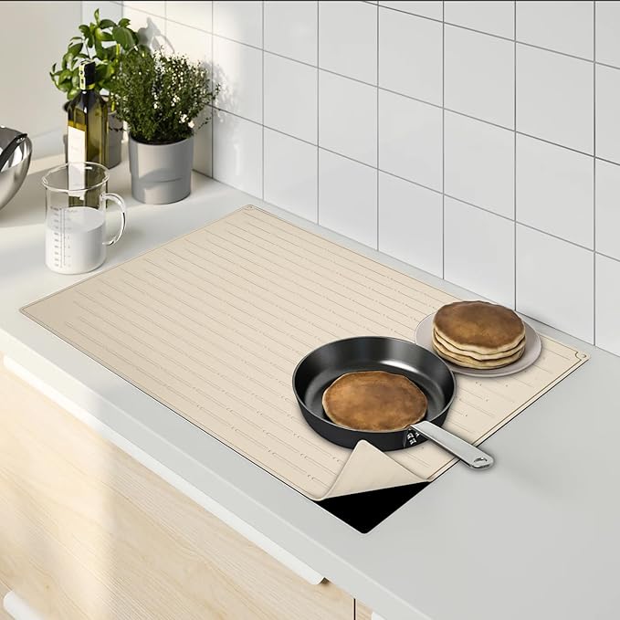 Cook's Aid Stove Top Cover for Electric Stove - Silicone Stove Mat for Glass Top Stove, Glass Cooktop Protector, Dish Mat Drying Kitchen Mat (Elegant Beige, 20x28 Inch)