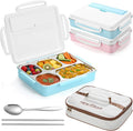 2 Sets Stainless Steel Lunch Bento Box for Adult 2.0 L Leakproof 5 Compartment Metal Bento Box with Bag 8 oz Soup Bowl with Utensils for Office, Travel(Pink, Blue)