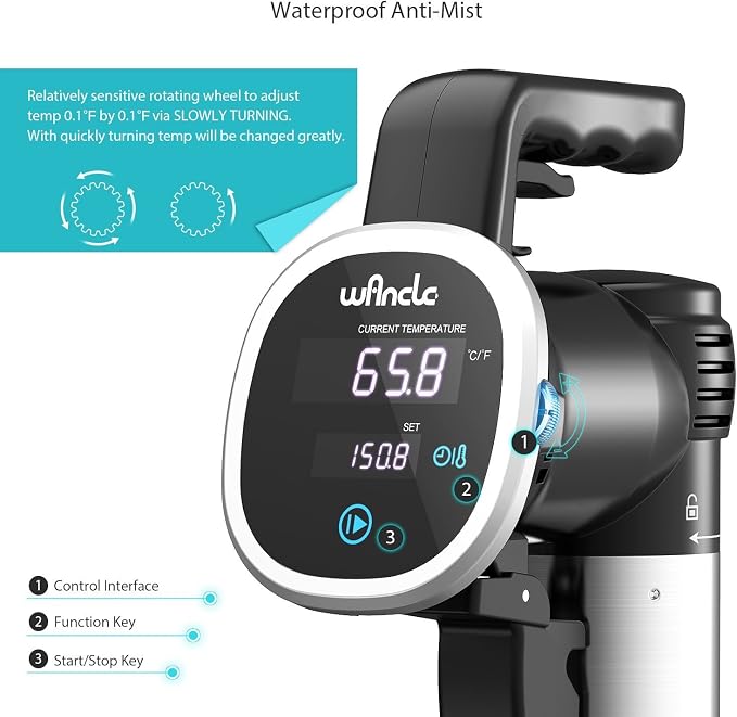 Sous Vide Cooker Immersion Circulator, Wancle sous vide machine 850W, Ultra-Quiet, 120V, Black