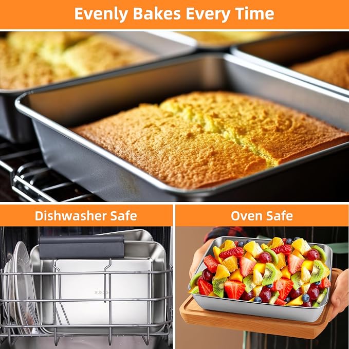 4 PCS Stainless Steel Food Storage Containers with Clear lids,2.16 Inch Deep, 8x10 Inch Stainless Steel Oven plate, Metal Roasting Pan, Freezer & Dishwasher Safe,For Meal Prep、Fruit、Meat