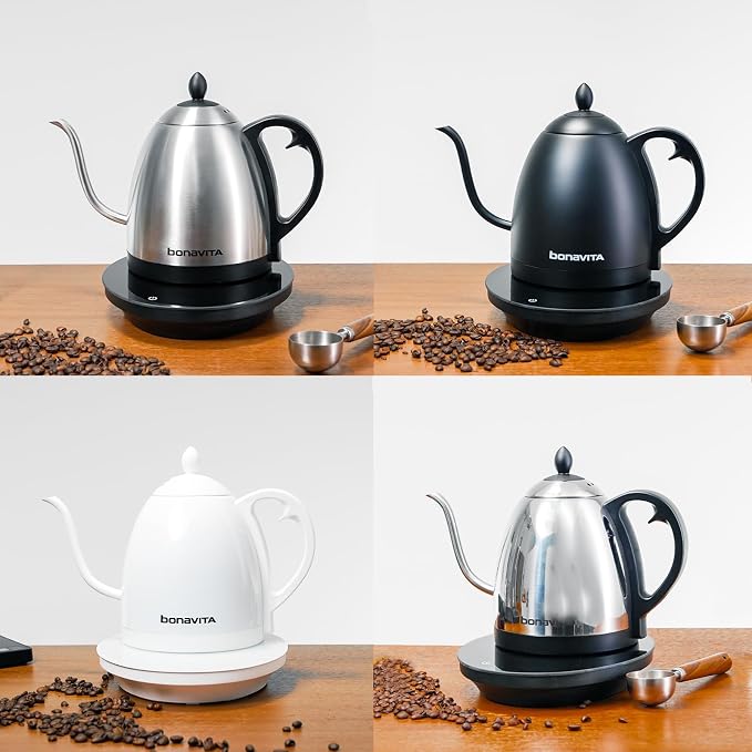 Bonavita Cosmopolitan 1.0L Gooseneck Electric Kettle, Stainless Steel Water Boiler for Coffee Brew and Tea Precise Pour Control, 6 Preset Temps, Glass Touch Panel, 1200W Fast Boil, Stainless Steel