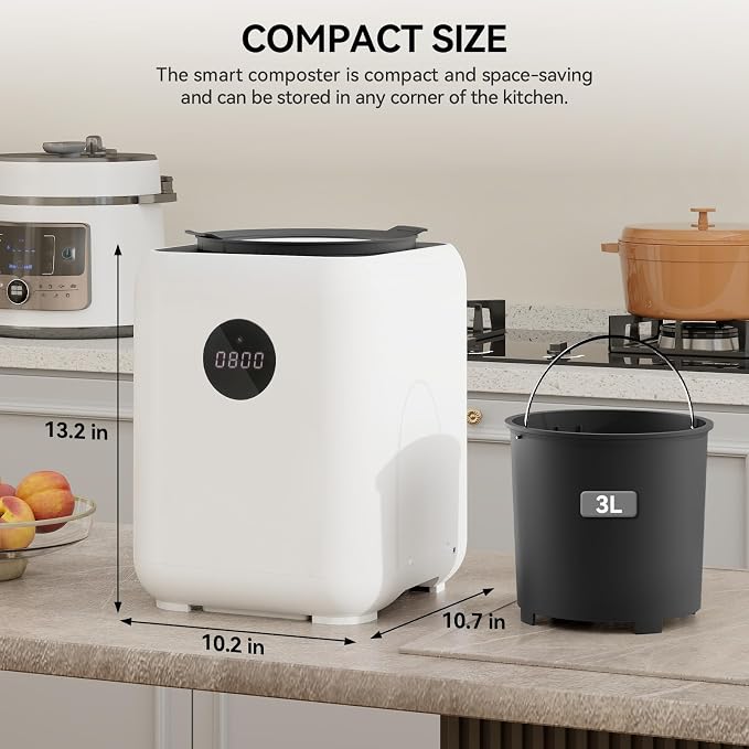 Electric Composter for Kitchen Smart Compost Bin Odorless with 3L/3 Modes | Self-Cleaning/LED Display/Quiet, Turn Food Waste into Fertilizer for Garden