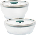 Anyday 4-Pc Microwave Cookware & Glass Food Storage Set with Glass Lids | Medium Plastic-Free Containers | Stackable Steamer with Vented Lid for Microwave-Safe Reheating & Steaming Vegetables, Rice