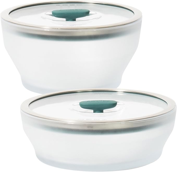 Anyday 4-Pc Microwave Cookware & Glass Food Storage Set with Glass Lids | Medium Plastic-Free Containers | Stackable Steamer with Vented Lid for Microwave-Safe Reheating & Steaming Vegetables, Rice