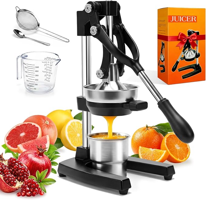 Ultra Premium Cast Iron Juicer, Heavy Duty Manual Citrus Juicer Press with Complete Accessory Kit, Stainless Steel Hand Juicer Squeezer for Lemon, Orange, Lime, Pomegranate