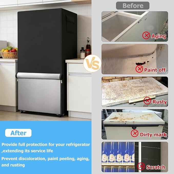 Outdoor Refrigerator Cover,600D Heavy Duty 100% Waterproof Upright Freezer Cover,Outside Stand Up Fridge Covers.Front Can Be Rolled-Up by Zippers.(Black,23" W x 23" D x 56" H)