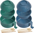 2 Sets Microwave Ramen Bowl 40 oz Wheat Fiber Portable Instant Noodle Cooker Bowl with Handles Strainer Spoon Chopstick Fork College Dorm Room Apartment Essentials(Dark Green,Dark Blue)