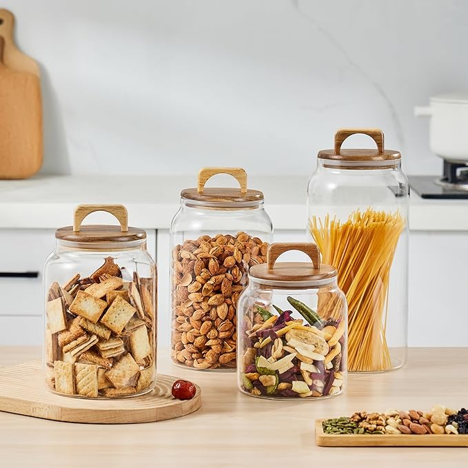 Sweejar Large Glass Candy Jars with Wooden Lids, 1 Gallon Glass Jar with Lid, Sugar/Flour Storage Containers, Big Glass Canisters with Airtight Lid
