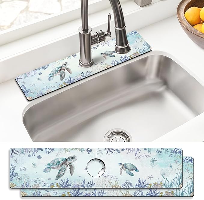 Sink Faucet Absorbing Mat, 2 Pack Drying Mat Around Faucet Sink Splash Guard Behind Faucet Sinkmat For Kitchen Bathroom Island Rv 24 * 5.5 Inch (60 * 14 cm)