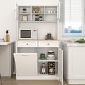 RASOO Trash Can Cabinet 67.7" Tall Kitchen Pantry Storage Sideboard Freestanding Tilt Out Trash Can 10 Gallon Glass Doors with 2 Drawers Microwave Coffe Bar