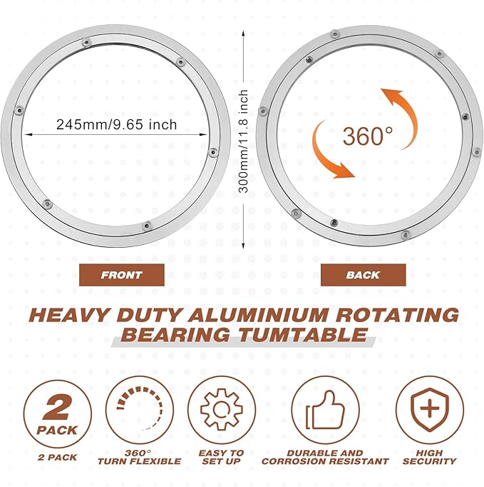 JaGely 2 Pack 12 Inch Lazy Susan Hardware Aluminum Alloy Turntable Rotating Hardware Heavy Duty Lazy Susan Bearing Ring Mechanism for Kitchen Dinning Table
