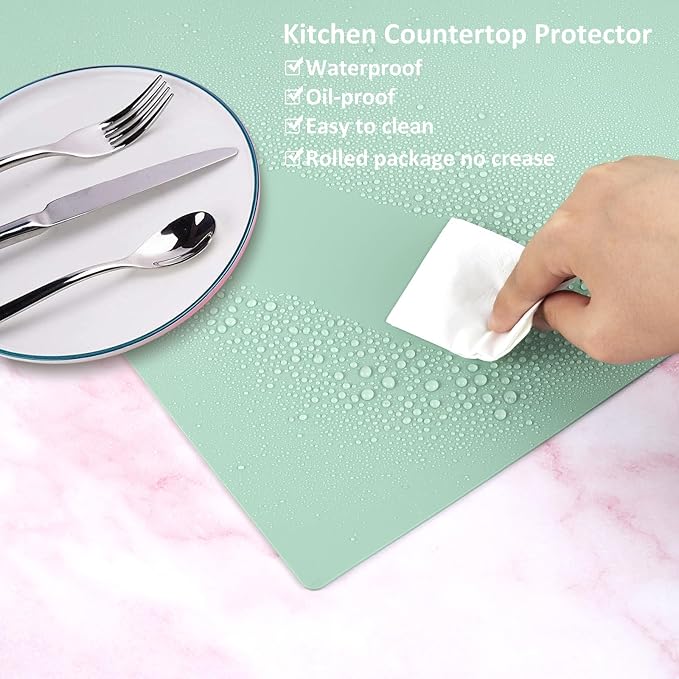 Silicone Mats for Kitchen Counter, Nonslip Silicone Mats for Crafts Countertop Protector Heat Resistant Mat (78.7” x 24” x 0.08”, Light Green)