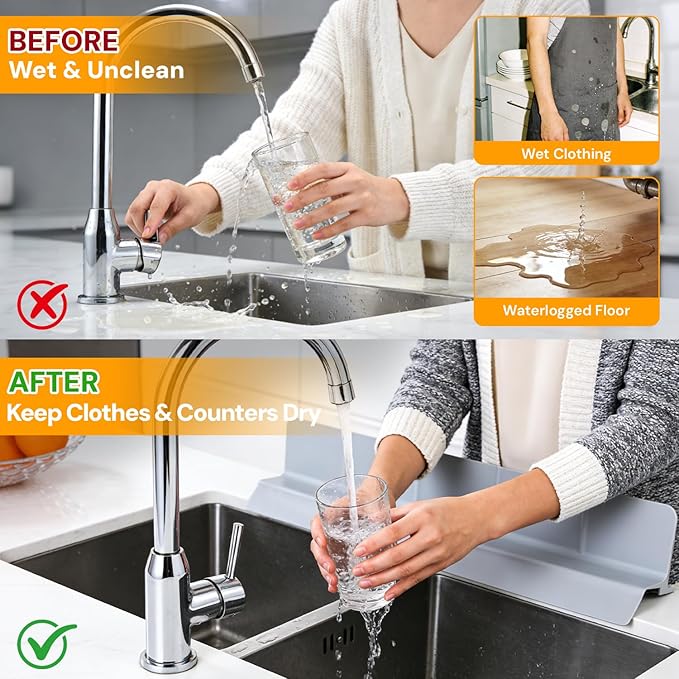 Kitchen Silicone Sink Splash Guard - 23 Inch Water Splash Guard with Non Slip Strong Suction, for Water Sink, Faucet, Keeping Countertop Dry, Neat, and Easy to Clean (Deep Gray)