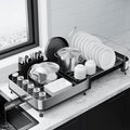 Kitsure Dish Drying Rack - Expandable Stainless Steel Dish Racks for Kitchen Counter, Auto-Drain Drying Rack for Kitchen with Cutlery Holder & Non-Slip Feet, 16.1-26.6" L x 12.6" W, Black
