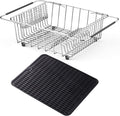NiuYichee Stainless Steel Dish Drying Rack(15.2"L X 13"W X 5.8"H), Expandable Fruit & Vegetable Drain Rack over Sink, Dish Drainer Rack in Sink, with Stainless Steel Utensil Holder & Silicone Mat(16")