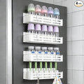 4 Pack Magnetic Baby Bottle Organizer for Refrigerator, Space Saving Bottle Organizer Rack, Durable Metal Shelves with 8 Hooks, Storage for Baby Bottles, Pacifiers, and Brushes