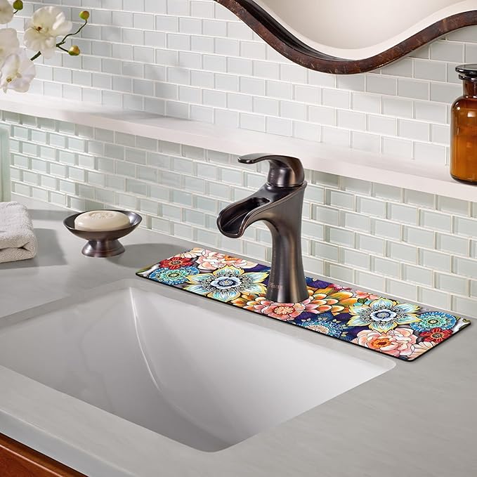 Sink Faucet Absorbing Mat, 2 Pack Drying Mat Around Faucet Sink Splash Guard Behind Faucet Sinkmat For Kitchen Bathroom Island Rv 24 * 5.5 Inch (60 * 14 cm)
