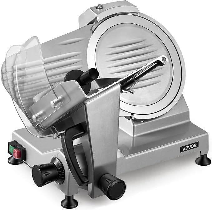 VEVOR Commercial Meat Slicer, 10 inch Electric Food Slicer, 240W Frozen Meat Deli Slicer, Premium Chromium-plated Steel Blade Semi-Auto Meat Slicer For Commercial and Home use | Commercial and Home Use, Premium Chromium-plated Steel Blade Semi-Auto Mac...