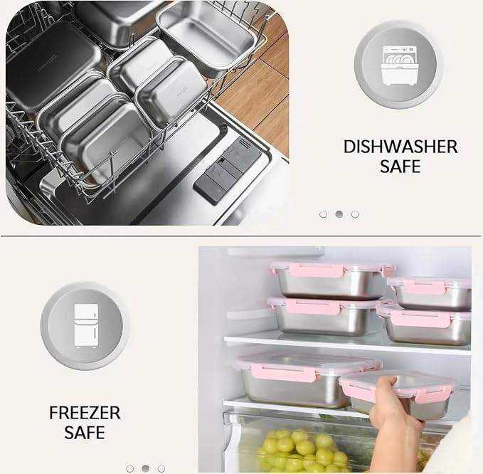 Cuiselect 8 PCS Stainless Steel Lunch Box, 4-Size (58/41/24/14Oz) Stackable Metal Bento Boxes BPA Free Dishwasher Safe, Food Storage Containers, Leakproof Reusable Meal Storage for Work,Travel (Pink)