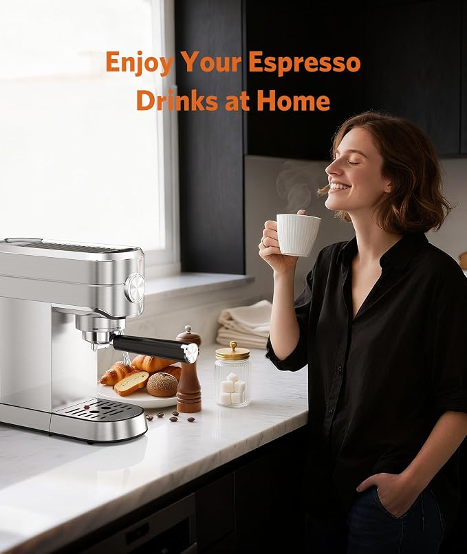 COWSAR Espresso Machine,Expresso Coffee Machines,Espresso Maker with Milk Frother Steam Wand & 40oz Removable Water Tank，Stainless Steel Compact Cappuccino & Latte Machine