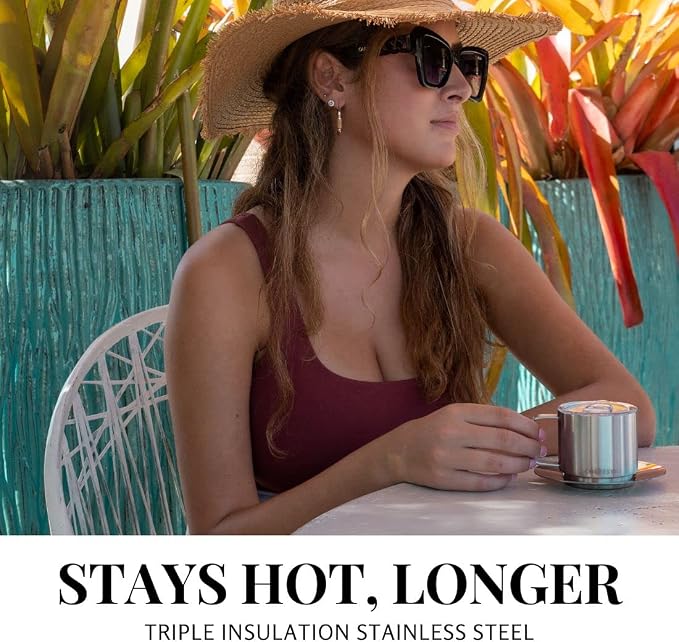 Stackable Insulated Espresso Cup with Saucer by Coldest - Insulated Triple Wall Travel Stainless Steel Travel Double Shot Espresso Coffee Mug with Sliding Lid (4 oz, Into the Beyond)