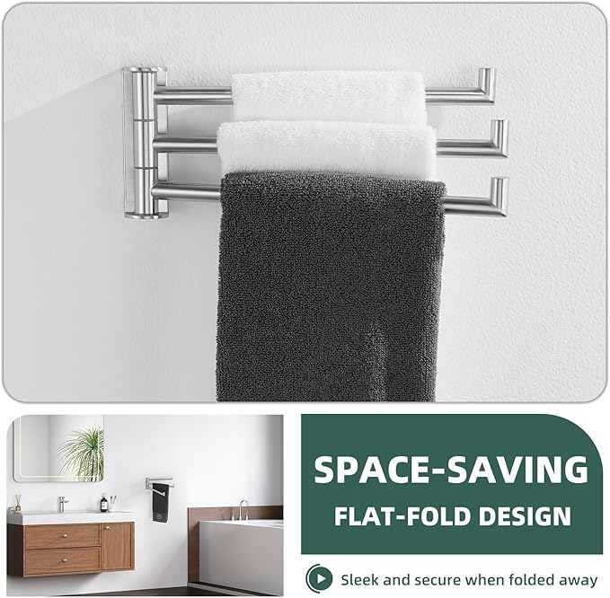Aomasi Brushed Nickel Swivel Towel Bar, 304 Stainless Steel Triple Rotatable Towel Rack, Wall Mounted