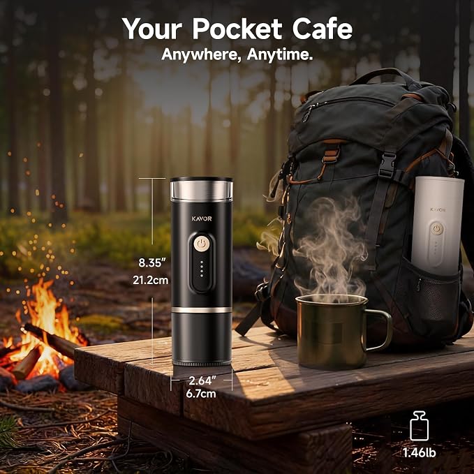 Portable Espresso Machine, 2-in-1 Travel Coffee Maker | 7800mAh battery, hot/cold brew with fast self-heat, for camping RV hiking office, compatible with ground coffee & NS capsules