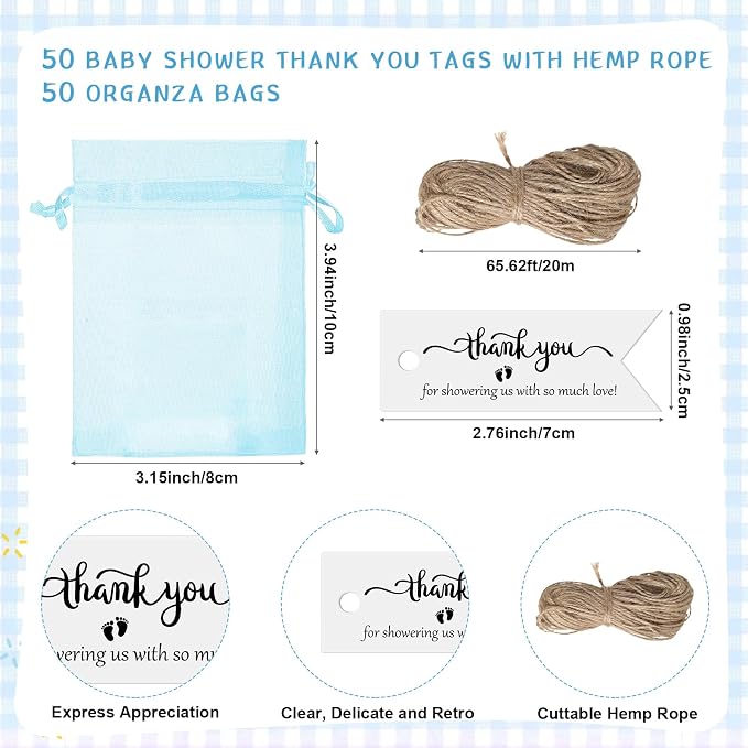 50 Sets Baby Shower Favor for Guests Acrylic Shot Glasses with Bottle Opener Keychains Thank You Tags and Bags Gender Reveal Party Favors for Guest Baby Shower Return Gift(Boy)