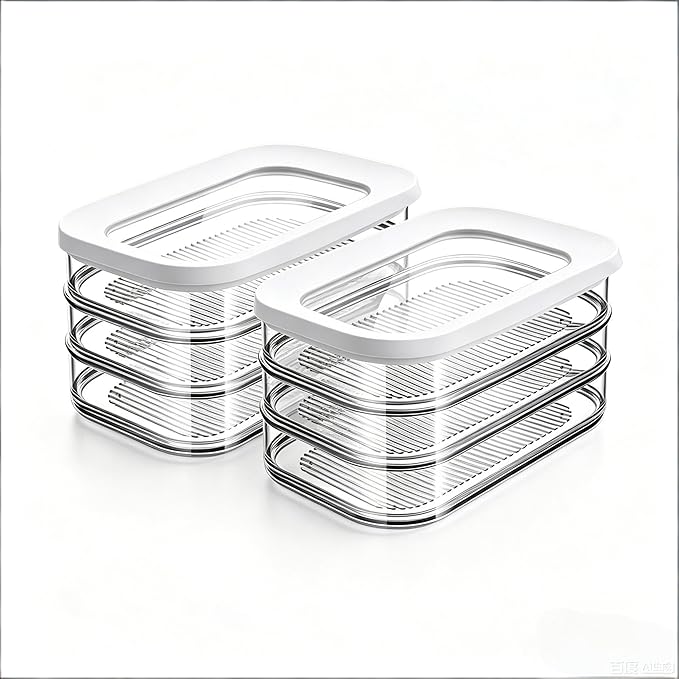 Multi-layer Food Storage Box with Lid, Deli Meat Ham and Cheese Container for Fridge, Stackable Container Set for Meal Prep, Fridge Organization, Pantry Storage (2PCS)