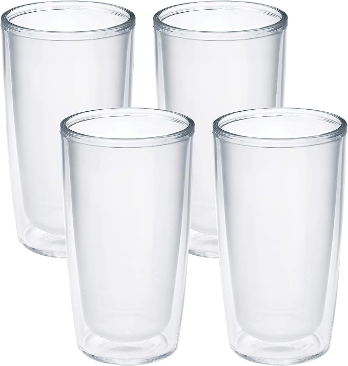 Tervis Crystal Clear Tabletop Made in USA Double Walled Insulated Tumbler Travel Cup Keeps Drinks Cold & Hot, 16oz - 4pk, Classic