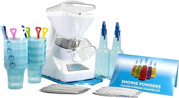 SNOWIE - Little Snowie Max Snow Cone Machine - Premium Shaved Ice Maker, With Powder Sticks Syrup Mix, Premium Kit, White