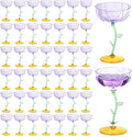 48 Pcs Purple Plastic Ribbed Coupe Glasses Detachable 7oz Flower Cocktail Glasses Modern Wavy Plastic Cocktail Coupes Disposable Martini Glasses Mimosa Glassware champagne goblets (48, Purple)