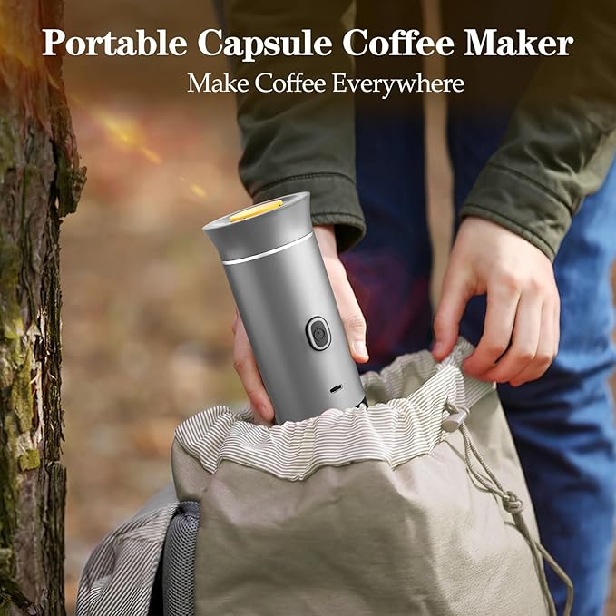 Portable Espresso Maker, Travel Coffee Maker for camping, Portable Espresso Machine with USB-C, 3-in-1 Small Espresso Machine with Ground Coffee & Capsules (NS＆DG) for RV, Hiking (Silver)