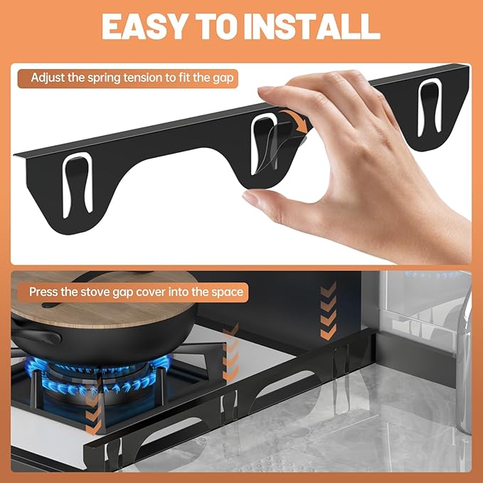 Stove Gap Covers 316 Stainless Steel,Stove Gap Filler,Heat-Resistant Oven Side Gap Filler,Between Stove and Counter Slide In Range Trim Kit for Kitchen,2 Pack (23.2” Shiny Black)