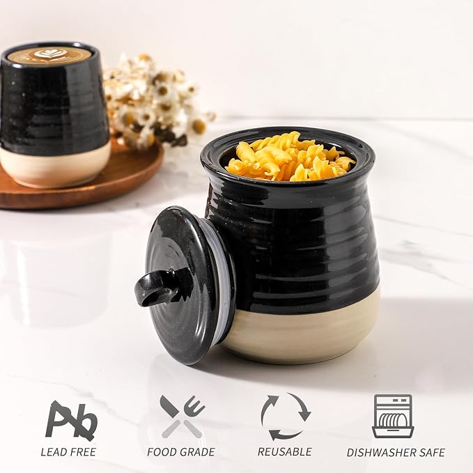 HASENSE Ceramic Food Storage Jar with Airtight Lid, 30 FL Oz Kitchen Canister for Coffee Beans, Tea, Sugar & Candy, Farmhouse Coffee Cookie Container for Kitchen Counter, Black