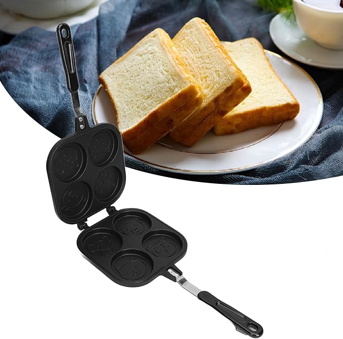 Zerodis Double Side Pancake Pan, 4 Cups Nonstick Omelet Pan Egg Frying Pan Double Sided Pancake Pan with Cartoon Animal Pattern for Pancake Kitchen Cooking Tool