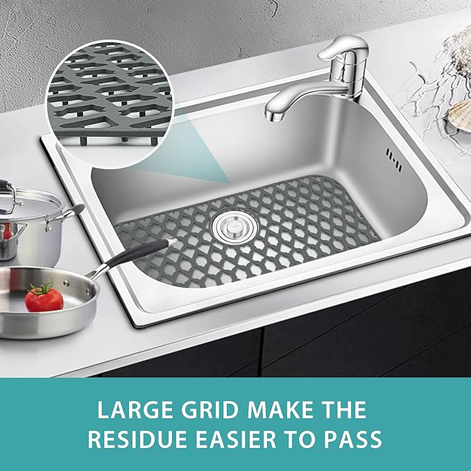 SAMSIER Silicone Sink Protectors Mats (13x11 & 14x12 & 16x12 & 18x16 & 19x14 & 21x16 & 22x13 & 25x16 & 26x14 & 28x14 & 30x16) for Bottom of Kitchen Sink (26”x14”, Rear Drain)
