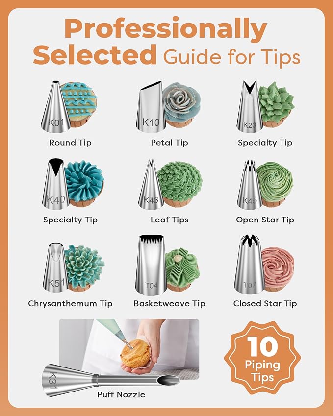 Kootek 51 Pcs Cake Decorating Kit, 12" Aluminum Alloy Cake Turntable, 10 Numbered Icing Tips, Offset and Straight Spatulas, Cake Leveler, Pastry Bags Baking Supplies | Startar Kit, Easy to Clean, Smooth Rotating, Cake Stand Turntable for Decorating Dis...