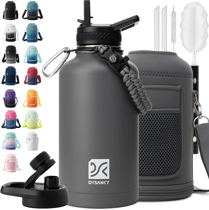 DYSANKY Insulated Water Bottle with Portable Carrier Bag for Outdoor 64 oz