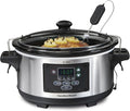 Hamilton Beach Portable 6 Quart Set & Forget Digital Programmable Slow Cooker with Lid Lock, Temperature Probe, Dishwasher Safe Crock & Lid, Stainless Steel (33969A) | Temperature Probe | Lid Lock For Easy Travel | Dishwasher Safe Crock & Glass Lid | S...