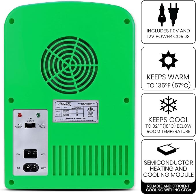 Koolatron Sprite Mini Fridge - 6 Can Refrigerator for Bedroom Office, Portable Table Top Beverage Cooler, 12V 110V Refrigerador For Drinks, Soda, Wines, Use In Car, Dorm, Outdoor, Patio