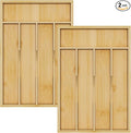 Youpehom Bamboo Utensil Organizer for Kitchen Drawers, Utensil Tray and Cutlery Silverware Holder,Wood Drawer Dividers with 5 Slots，2 pack