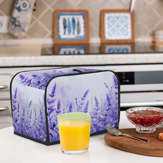 Flower Purple Lavender Toaster Cover 2 Slice Dust and Fingerprint Protection Toaster Bread Maker Covers Washable Kitchen Small Appliance Covers for Kitchen Accessories Decor Bakeware Women Gift